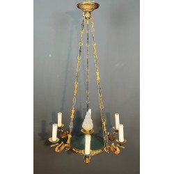 Empire Chandelier, Green Tôle & Gilt Bronze, French Work, circa 1920 – Maison BARROIS