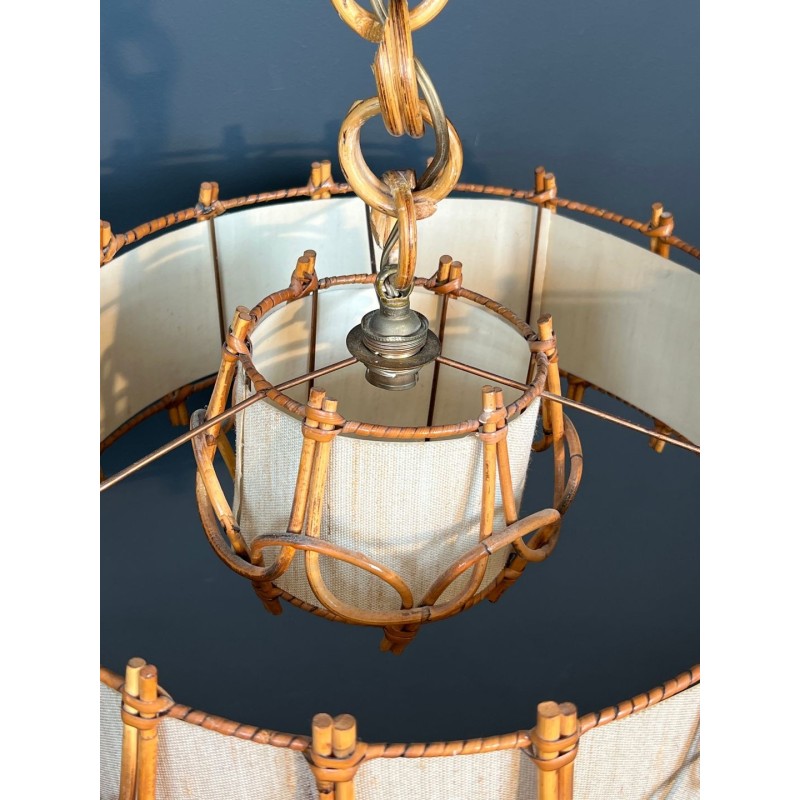 Rattan Chandelier, Style of Audoux-Minet, French Work, circa 1950 – Maison BARROIS