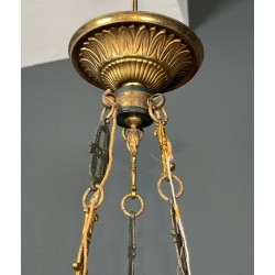 Lustre Empire en Tôle Verte et Bronze Doré, Travail Français, vers 1920 – Maison BARROIS