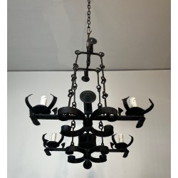 Four-Light Gothic Style Wrought Iron Chandelier, French Work, circa 1940 – Maison BARROIS