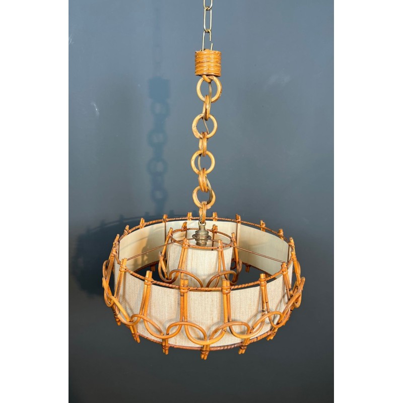 Lustre en Rotin dans le Goût d’Audoux-Minet, Travail Français, vers 1950 – Maison BARROIS