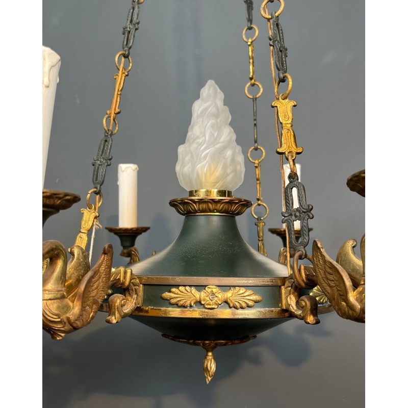 Empire Chandelier, Green Tôle & Gilt Bronze, French Work, circa 1920 – Maison BARROIS
