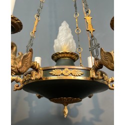 Empire Chandelier, Green Tôle & Gilt Bronze, French Work, circa 1920 – Maison BARROIS