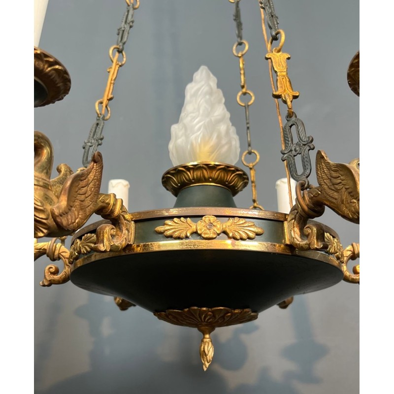 Empire Chandelier, Green Tôle & Gilt Bronze, French Work, circa 1920 – Maison BARROIS