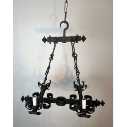 Four-Light Gothic Style Wrought Iron Chandelier, French Work, circa 1940 – Maison BARROIS