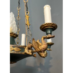 Empire Chandelier, Green Tôle & Gilt Bronze, French Work, circa 1920 – Maison BARROIS