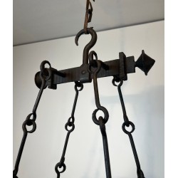 Four-Light Gothic Style Wrought Iron Chandelier, French Work, circa 1940 – Maison BARROIS