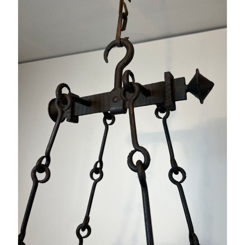 Four-Light Gothic Style Wrought Iron Chandelier, French Work, circa 1940 – Maison BARROIS