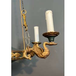 Empire Chandelier, Green Tôle & Gilt Bronze, French Work, circa 1920 – Maison BARROIS