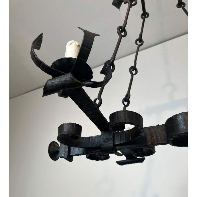 Four-Light Gothic Style Wrought Iron Chandelier, French Work, circa 1940 – Maison BARROIS
