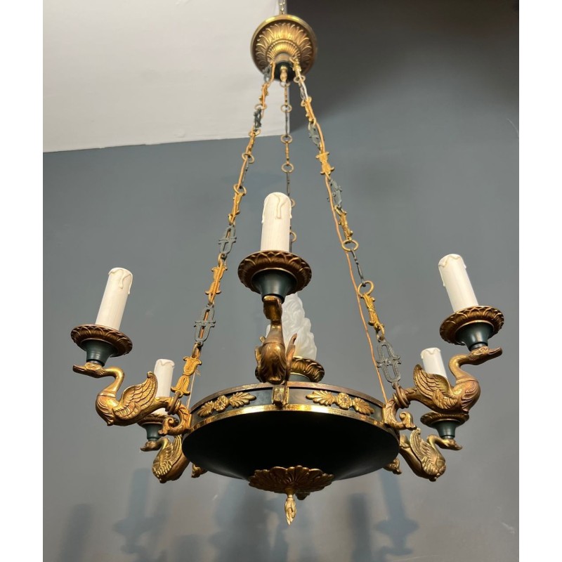 Empire Chandelier, Green Tôle & Gilt Bronze, French Work, circa 1920 – Maison BARROIS