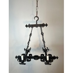 Lustre en Fer Forgé de Style Gothique à 4 Bras de Lumière