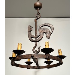 Lustre au Coq en Fer Forgé, Jean Touret pour l’Atelier Marolles, vers 1950 – Maison BARROIS