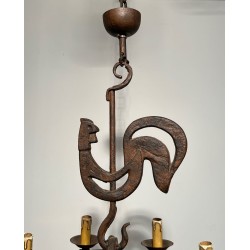 Wrought Iron Rooster Chandelier, Jean Touret for Atelier Marolles, circa 1950 – Maison BARROIS