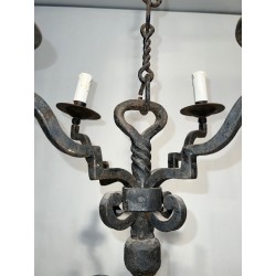 Eight-Light Two-Tier Gothic Wrought Iron Chandelier, French Work, circa 1940 – Maison BARROIS
