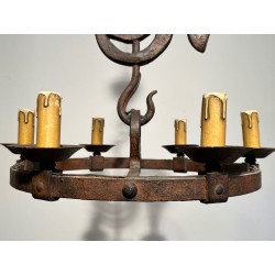 Wrought Iron Rooster Chandelier, Jean Touret for Atelier Marolles, circa 1950 – Maison BARROIS