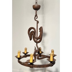 Wrought Iron Rooster Chandelier, Jean Touret for Atelier Marolles, circa 1950 – Maison BARROIS
