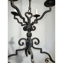 Eight-Light Two-Tier Gothic Wrought Iron Chandelier, French Work, circa 1940 – Maison BARROIS