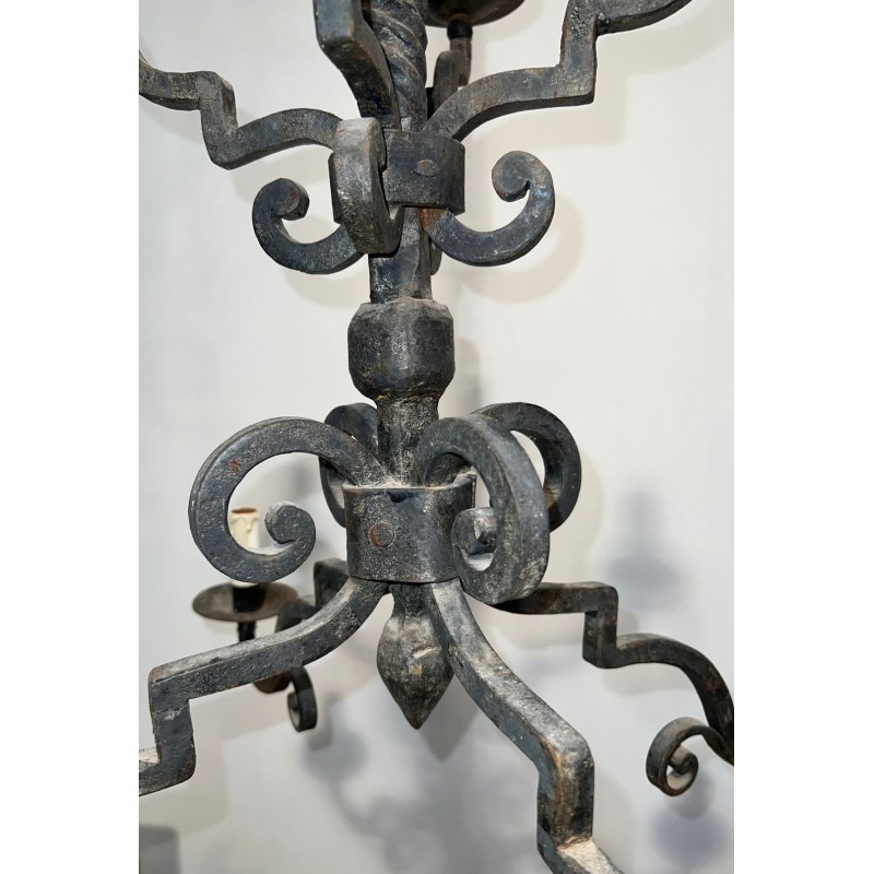 Eight-Light Two-Tier Gothic Wrought Iron Chandelier, French Work, circa 1940 – Maison BARROIS
