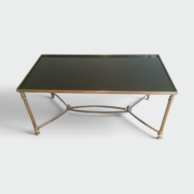 Table Basse Argentée Verre Noir Style Jansen 1940 | Maison BARROIS