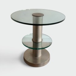 Guéridon Métal Brossé & Dalles de Verre 1960 | Maison BARROIS