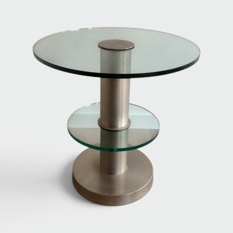 Guéridon Métal Brossé & Dalles de Verre 1960 | Maison BARROIS