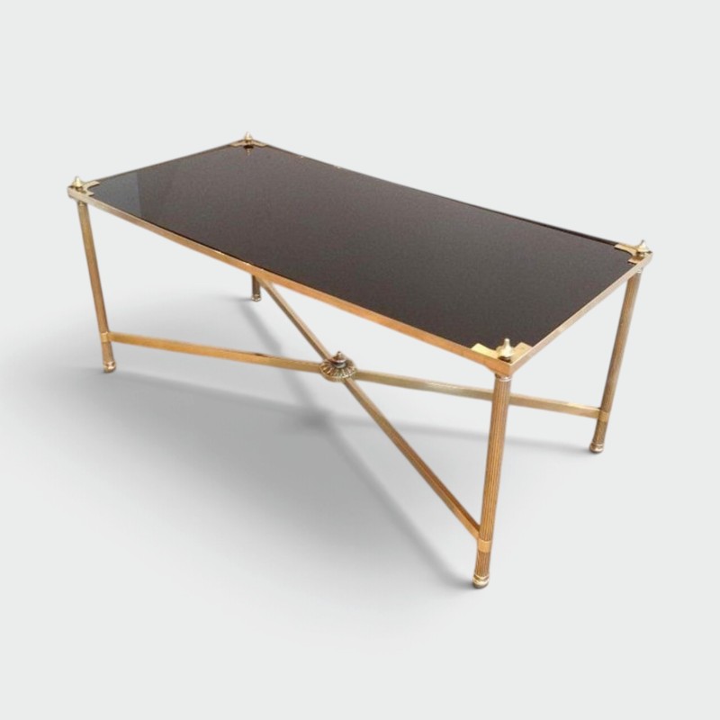 Table Basse Art Déco Laiton Verre Laqué Noir Maison Jansen France vers 1940