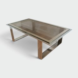 Table Basse Design Chrome et Laiton. Attribué à Willy Rizzo