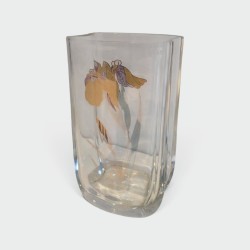 Clear Glass Vase with Gilt Flower Decoration, French circa 1970