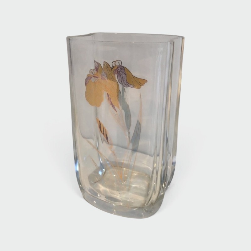 Clear Glass Vase with Gilt Flower Decoration, French circa 1970