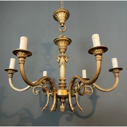 Lustre Bronze aux Têtes de Béliers, Style Louis XVI, Goût Maison Jansen, vers 1940 – Maison BARROIS