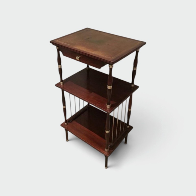 Petite Table en Acajou, Cuir et Laiton