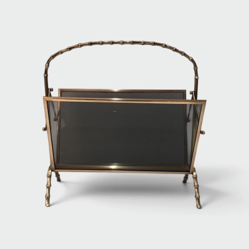 Porte-Revues Faux-Bambou Laiton Verre Teinté, Maison Baguès, v. 1940