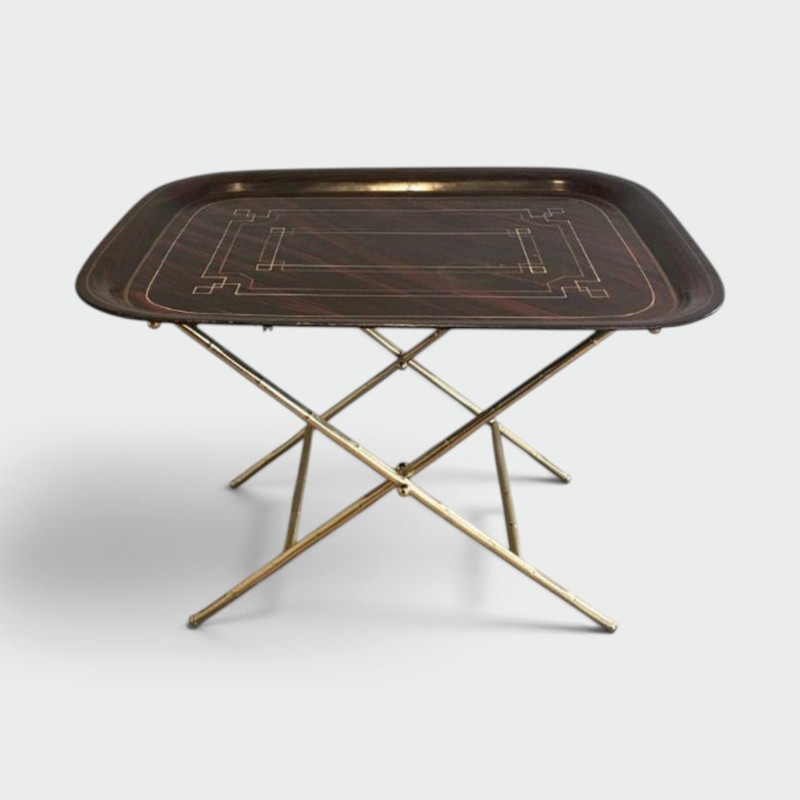 Belle Table Plateau en Laiton et Tole Peinte