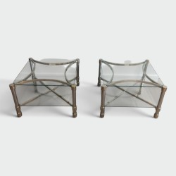 Paire de Bouts de Canapé Carrés en Chrome et Verre, circa 1970