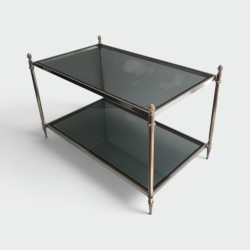 Table Basse Néoclassique Argentée à Plateaux de Verres Bleutés