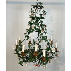 Louis XVI Basket Chandelier with Meissen Flowers, French Work, circa 1920 – Maison BARROIS