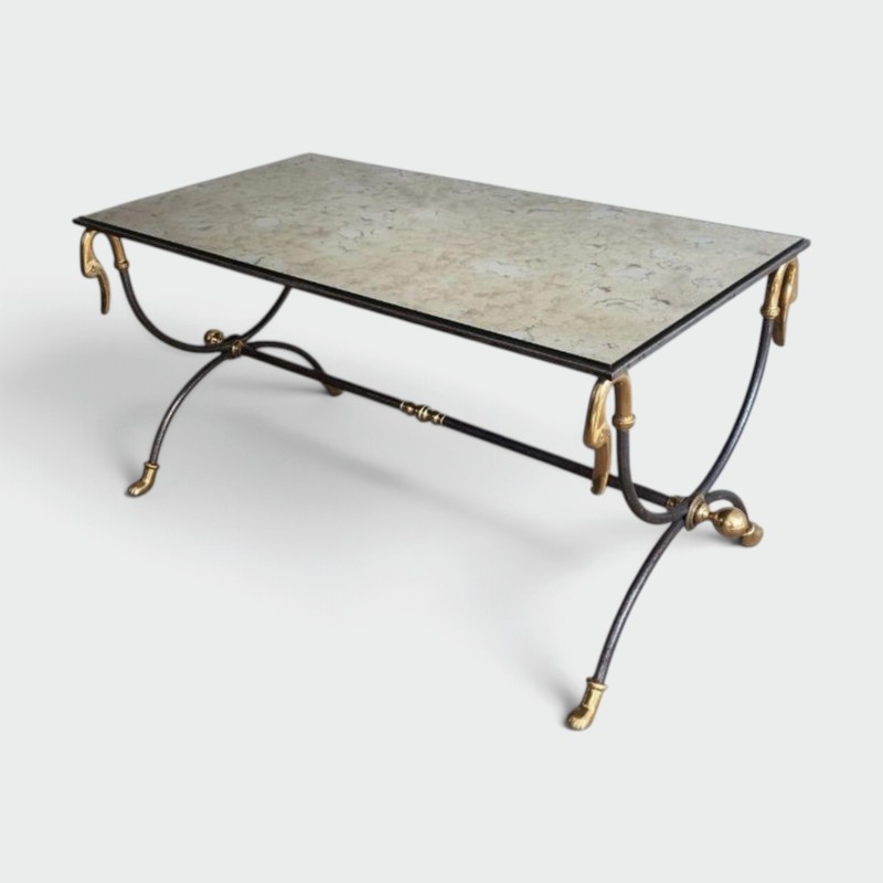 Table Basse Maison Jansen Acier Brossé Laiton 1970 | Maison BARROIS