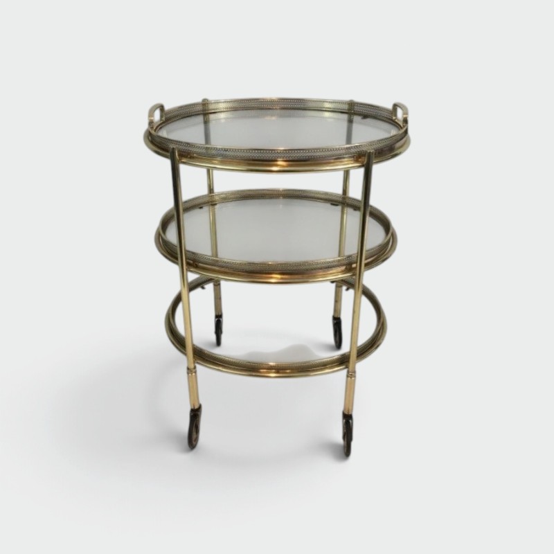 Petite Table Roulante Laiton 3 Plateaux, Vers 1940