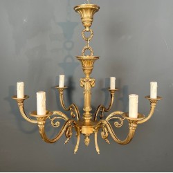 Lustre Bronze aux Têtes de Béliers, Style Louis XVI, Goût Maison Jansen, vers 1940 – Maison BARROIS
