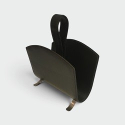 Magazine Rack in Green Leather and Brushed Steel, French, c. 1950