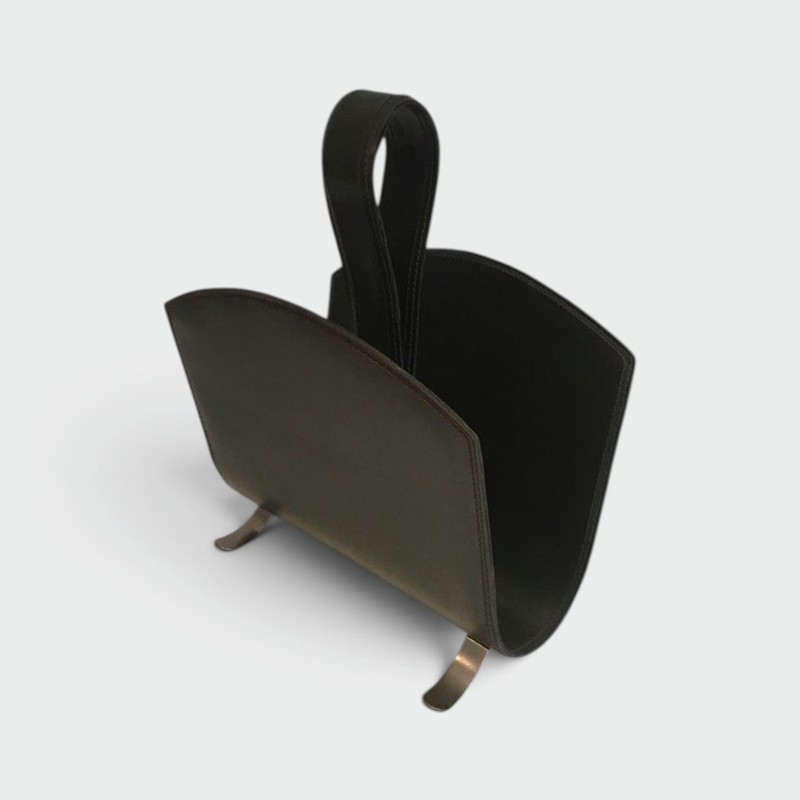 Porte-Revues Cuir Vert et Acier Brossé, Travail Français, v. 1950