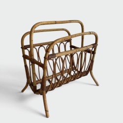 Rattan Magazine Rack, Mid-Century Modern, circa 1950