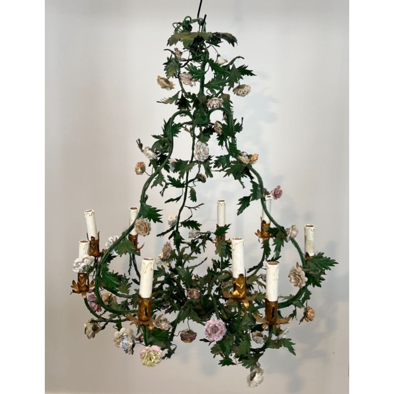 Louis XVI Basket Chandelier with Meissen Flowers, French Work, circa 1920 – Maison BARROIS