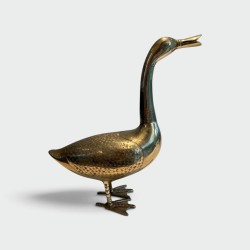 Large Decorative Polished Brass Duck Sculpture, French Work, circa 1970