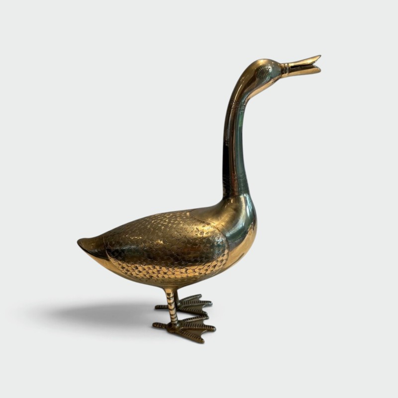 Large Decorative Polished Brass Duck Sculpture, French Work, circa 1970