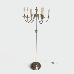 Neoclassical Silvered Metal and Brass Six-Light Floor Lamp, French Work, circa 1940