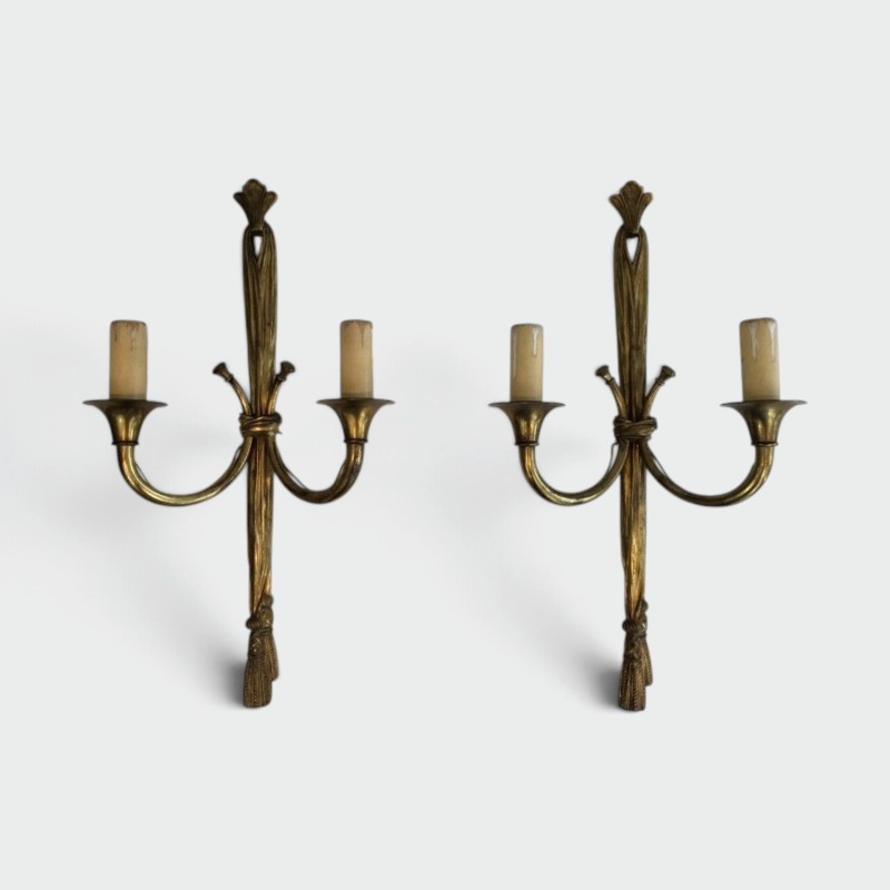 Bronze Louis XVI Wall Sconces Bows & Ribbons 1950 | Maison BARROIS