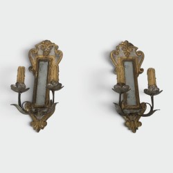 Paire d'Appliques Art Déco en Bois Sculpté avec Miroir | Travail Italien, vers 1935