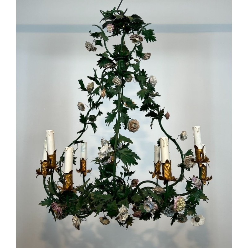 Louis XVI Basket Chandelier with Meissen Flowers, French Work, circa 1920 – Maison BARROIS